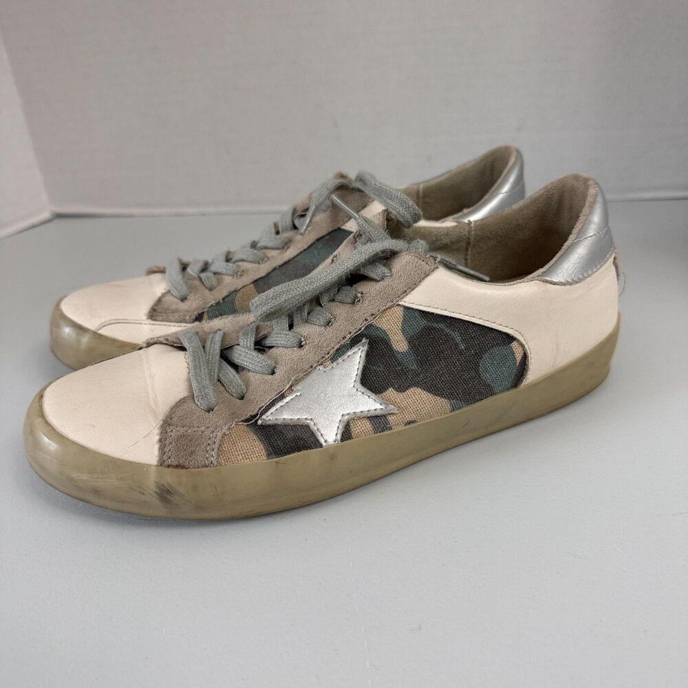 ShuShop Paula Star Camo Sneakers Women's 7.5 Leather Suede Silver Star